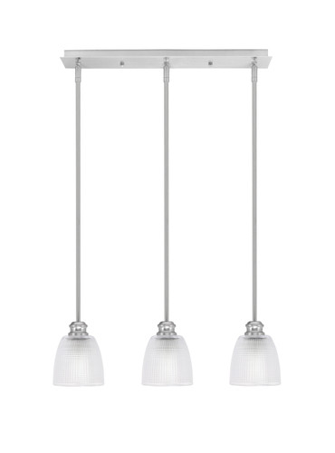 Edge 3 Light Linear Pendalier, Brushed Nickel Finish, 5" Clear Ribbed Glass (1153-BN-500)