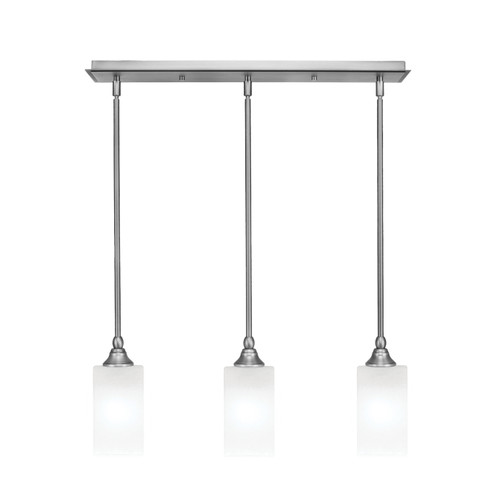 3 Light Stem Hung Linear Pendalier, Brushed Nickel Finish, 3.5" Square White Marble Glass (25-BN-541)