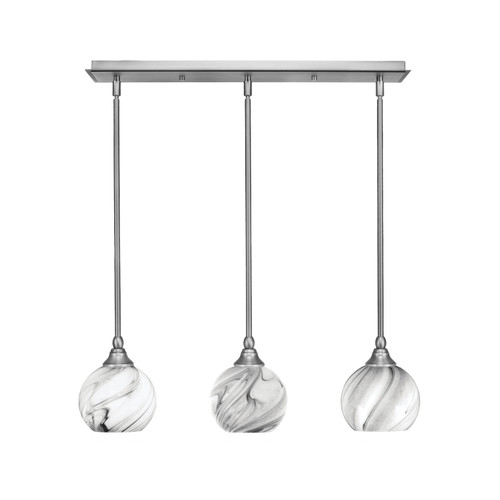 3 Light Stem Hung Linear Pendalier, Brushed Nickel Finish, 5.75" Onyx Swirl Glass (25-BN-4109)