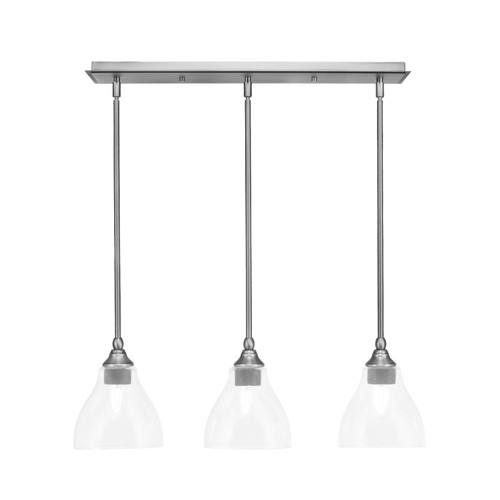 3 Light Stem Hung Linear Pendalier, Brushed Nickel Finish, 6.25" Clear Bubble Glass  (25-BN-4760)