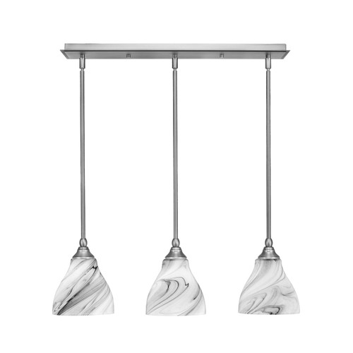 3 Light Stem Hung Linear Pendalier, Brushed Nickel Finish, 6.25" Onyx Swirl Glass (25-BN-4769)