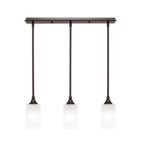 3 Light Stem Hung Linear Pendalier, Dark Granite Finish, 3.5" Square White Marble Glass (25-DG-541)