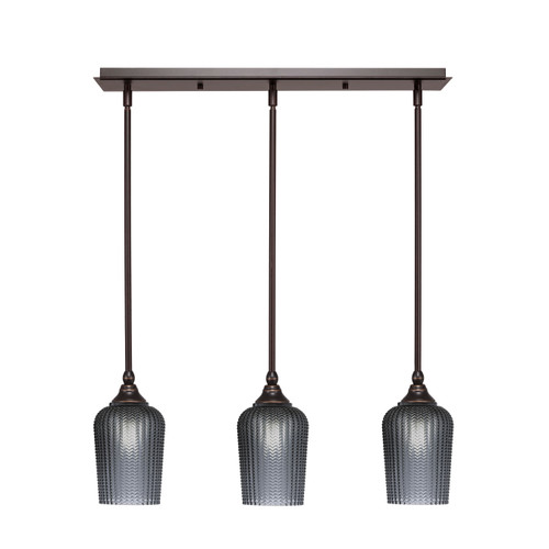 3 Light Stem Hung Linear Pendalier, Dark Granite Finish, 5" Smoke Textured Glass (25-DG-4252)
