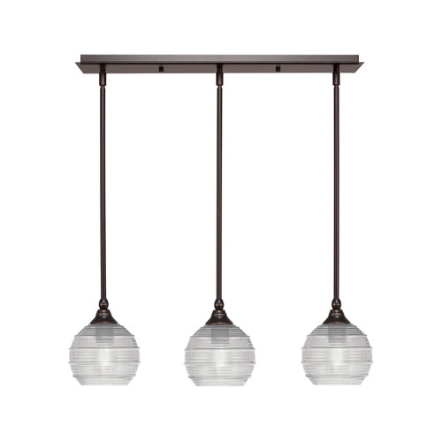 3 Light Stem Hung Linear Pendalier, Dark Granite Finish, 6" Clear Ribbed Glass (25-DG-5110)