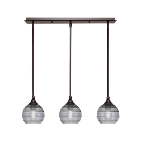 3 Light Stem Hung Linear Pendalier, Dark Granite Finish, 6" Smoke Ribbed Glass (25-DG-5112)