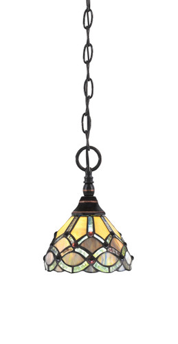 Chain Hung Mini Pendant, Black Copper Finish, 7" Grand Merlot Art Glass (11-BC-9435)