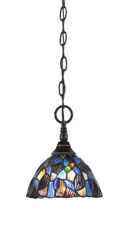 Chain Hung Mini Pendant, Black Copper Finish, 7" Blue Mosaic Art Glass (11-BC-9955)