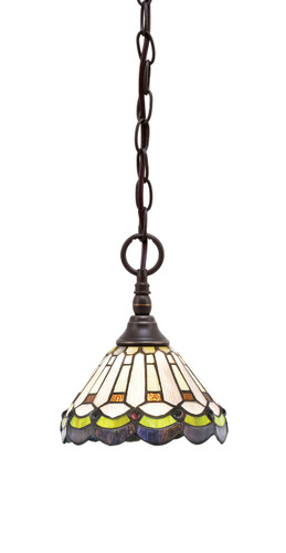 Chain Hung Mini Pendant, Dark Granite Finish, 7" Cyprus Art glass (11-DG-9395)