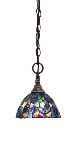 Chain Hung Mini Pendant, Dark Granite Finish, 7" Blue Mosaic Art glass (11-DG-9955)