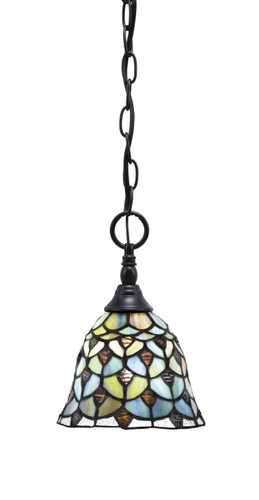 Chain Hung Mini Pendant, Matte Black Finish, 7" Crescent Art Glass (11-MB-9965)
