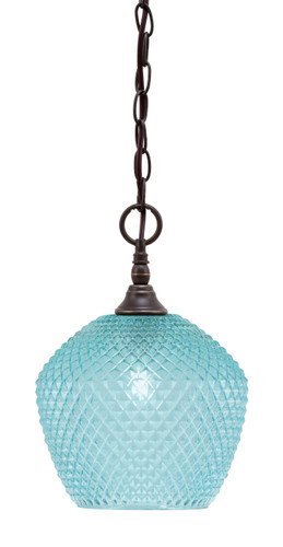 Chain Hung Mini Pendant, Dark Granite Finish, 9" Turquoise Textured glass (11-DG-4925)