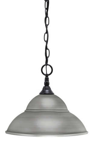 Chain Hung Mini Pendant, Matte Black Finish, 13" Brushed Nickel Double Bubble Metal Shade (11-MB-428-BN)