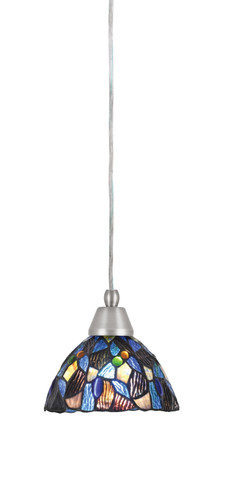 Cord Mini Pendant, Brushed Nickel Finish, 7" Blue Mosaic Art Glass (22-BN-9955)