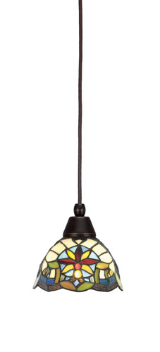 Cord Mini Pendant, Dark Granite Finish, 7" Earth Star Art Glass (22-DG-9365)