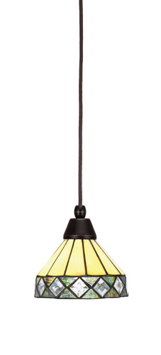 Cord Mini Pendant, Dark Granite Finish, 7" Diamond Peak Art Glass (22-DG-9405)