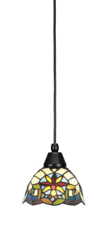 Cord Mini Pendant, Matte Black Finish, 7" Earth Star Art Glass (22-MB-9365)