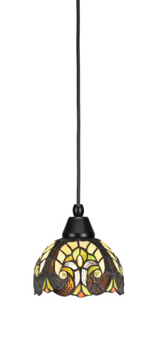 Cord Mini Pendant, Matte Black Finish, 7" Ivory Cypress Art Glass (22-MB-9945)