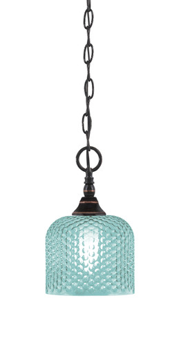 Chain Hung Mini Pendant, Black Copper Finish, 6" Turquoise Textured Glass (11-BC-4615)