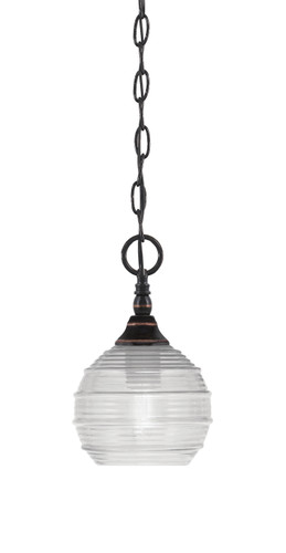 Chain Hung Mini Pendant, Black Copper Finish, 6" Clear Ribbed Glass (11-BC-5110)