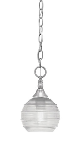 Chain Hung Mini Pendant, Brushed Nickel Finish, 6" Clear Ribbed Glass (11-BN-5110)