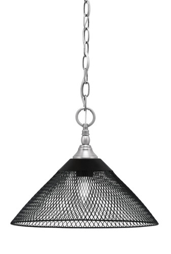 Chain Hung Mini Pendant, Brushed Nickel Finish, 14" Matte Black Cone Mesh Metal Shade (11-BN-808-MB)