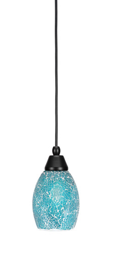 Cord Mini Pendant, Matte Black Finish, 5" Turquoise Fusion Glass (22-MB-5055)