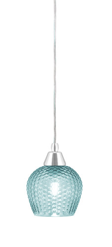 Cord Mini Pendant, Chrome Finish, 6" Turquoise Textured Glass (22-CH-4605)