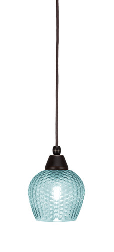 Cord Mini Pendant, Dark Granite Finish, 6" Turquoise Textured Glass (22-DG-4605)