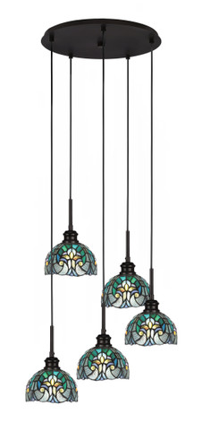 Edge 5 Light Cluster Pendalier, Espresso Finish, 7" Turquoise Cypress Art Glass (1175-ES-9925)