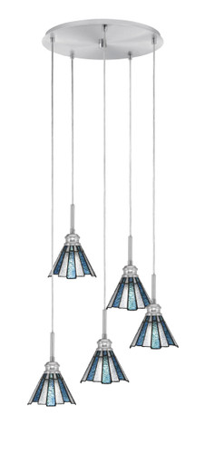 Edge 5 Light Cluster Pendalier, Brushed Nickel Finish, 7" Sea Ice Art Glass (1175-BN-9325)