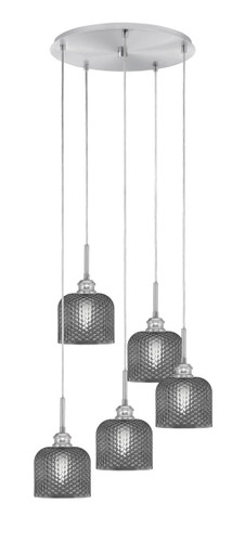 Edge 5 Light Cluster Pendalier, Brushed Nickel Finish, 6" Smoke Textured Glass (1175-BN-4612)