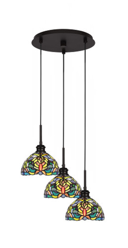 Edge 3 Light Cluster Pendalier, Espresso Finish, 7" Kaleidoscope Art Glass (1173-ES-9905)
