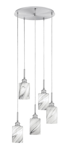 Edge 5 Light Cluster Pendalier, Brushed Nickel Finish, 4" Onyx Swirl Glass (1175-BN-3009)