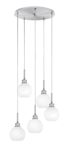 Edge 5 Light Cluster Pendalier, Brushed Nickel Finish, 5.75" White Marble Glass (1175-BN-4101)
