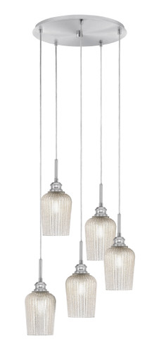 Edge 5 Light Cluster Pendalier, Brushed Nickel Finish, 5" Silver Textured Glass (1175-BN-4253)