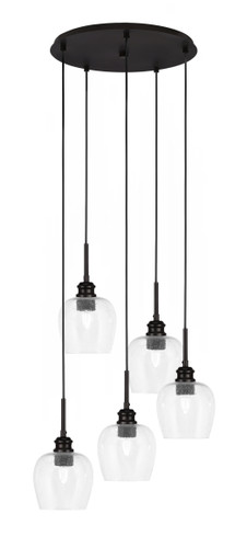 Edge 5 Light Cluster Pendalier, Espresso Finish, 6" Clear Bubble Glass (1175-ES-4810)