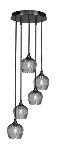 Empire 5 Light Stem Hung Cluster Pendalier, Matte Black Finish, 6" Smoke Textured Glass (2145-MB-4602)