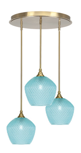 Empire 3 Light Stem Hung Cluster Pendalier, New Age Brass Finish, 9" Turquoise Textured Glass (2183-NAB-4925)