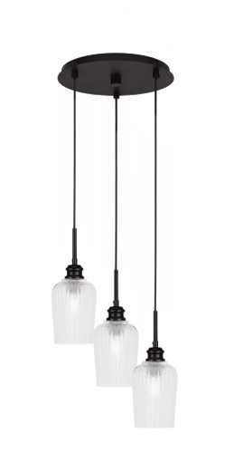 Edge 3 Light Cluster Pendalier, Espresso Finish, 5" Clear Textured Glass (1173-ES-4250)