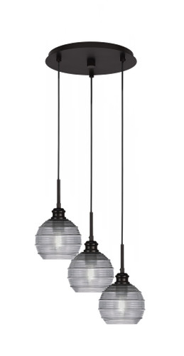 Edge 3 Light Cluster Pendalier, Espresso Finish, 6" Smoke Ribbed Glass (1173-ES-5112)