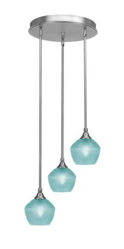 Empire 3 Light Stem Hung Cluster Pendalier, Brushed Nickel Finish, 6" Turquoise Textured Glass (2143-BN-4625)