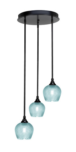 Empire 3 Light Stem Hung Cluster Pendalier, Matte Black Finish, 6" Turquoise Textured Glass  (2143-MB-4605)