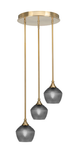Empire 3 Light Stem Hung Cluster Pendalier, New Age Brass Finish, 6" Smoke Textured Glass (2143-NAB-4622)