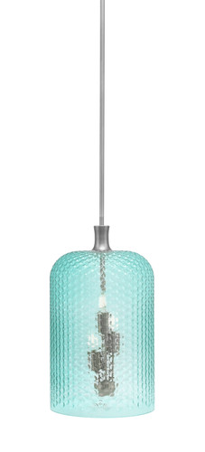 Stem Pendant, 3 Light Cluster, Graphite Finish, 12" Turquoise Textured Glass (14-GP-4215)