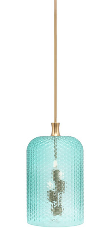 Stem Pendant, 3 Light Cluster, New Age Brass Finish, 12" Turquoise Textured Glass (14-NAB-4215)