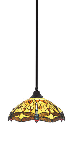 Stem Hung Pendant, Espresso Finish, 16" Amber Dragonfly Art Glass (26-ES-946)