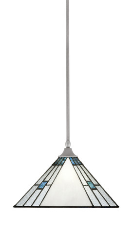 Stem Hung Pendant, Brushed Nickel Finish, 14" Square Sky Ice Art Glass   (13-BN-953)
