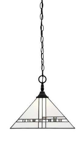 Chain Hung Pendant, Matte Black Finish, 14" Square New Deco Art Glass (12-MB-955)