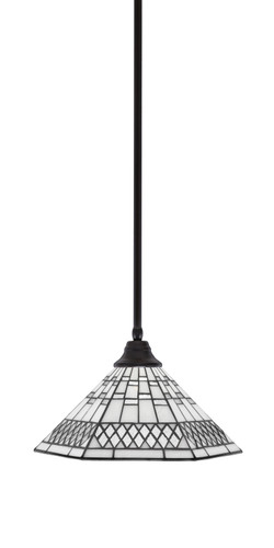Stem Hung Pendant, Espresso Finish, 16" Pewter Art Glass (26-ES-910)