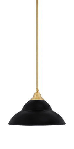 Stem Hung Pendant, New Age Brass Finish, 16" Matte Black Double Bubble Metal Shade (26-NAB-429-MB)